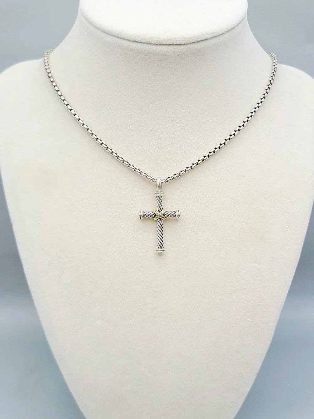 David Yurman Cable Cross Gold X Pendant Necklace w/ 18K Yellow Gold - 20" - RARE - Picture 4 of 12